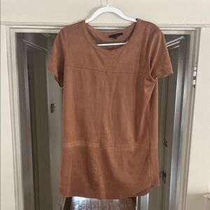 Olivaceous Suede-Look Short Sleeve Tunic - Rust Brown